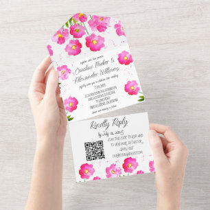 Invitation Tout En Un Magenta Rose Fuchsia Moderne Bold Élégant Floral A