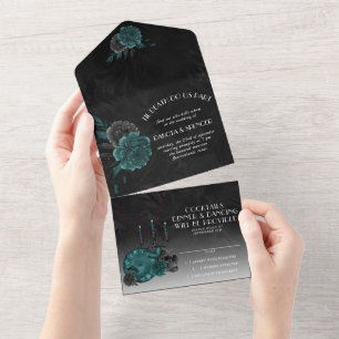 Invitation Tout En Un Magie du zodiaque Roses de crâne gothique sarcel