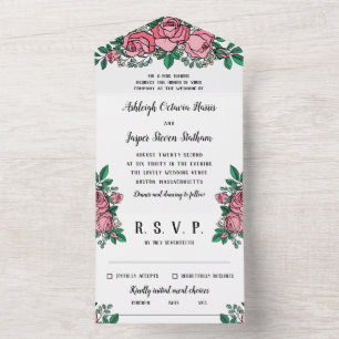 Invitation Tout En Un Magnifiques roses roses florales mariage