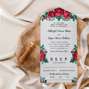 Invitation Tout En Un Magnifiques Roses Rouges Floral Mariage