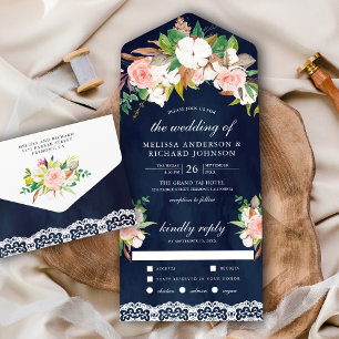 Invitation Tout En Un Magnolia Coton Blush Rose Floral Mariage