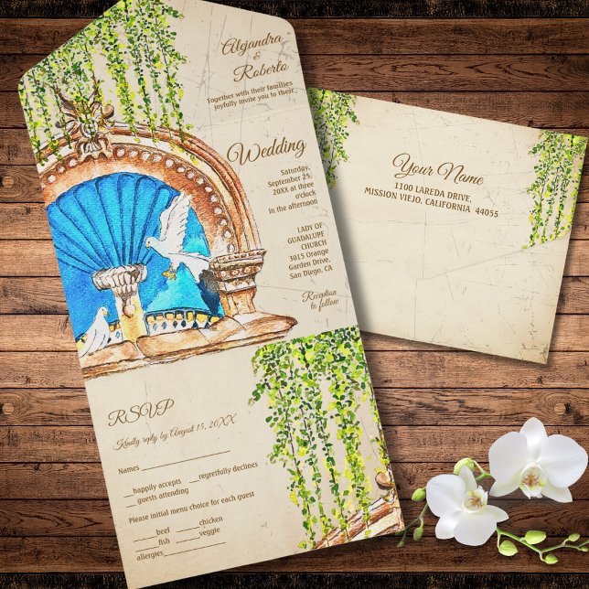Invitation Tout En Un Main Bleue Baroque Rustique Mariage Mexicain (Créateur téléchargé)