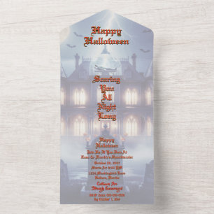 Invitation Tout En Un Maison d'Halloween avec Frankie, bleu foncé