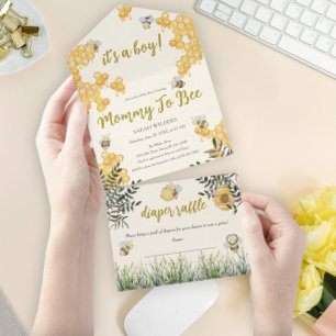 Invitation Tout En Un Maman de garçon à abeille mignonne Baby Shower aqu