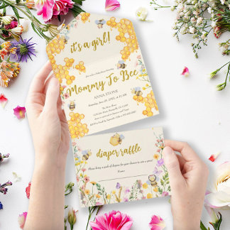 Invitation Tout En Un Maman qui devient abeille Fleurs Fille de l'abeill