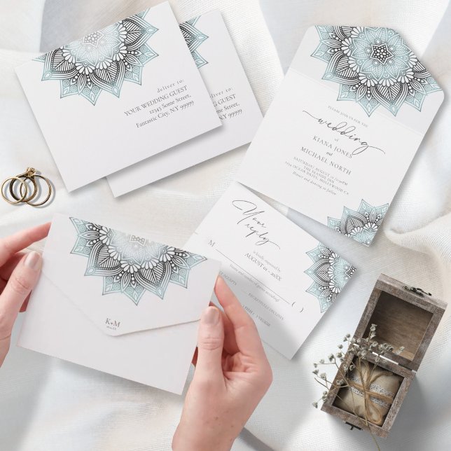Invitation Tout En Un Mandala Lace Rev Mariage Lt. Blue ID968 (Créateur téléchargé)
