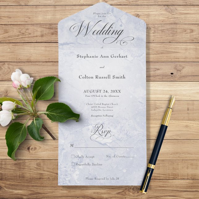 Invitation Tout En Un Marbre bleu moderne Minimal Pas de dîner (Créateur téléchargé)