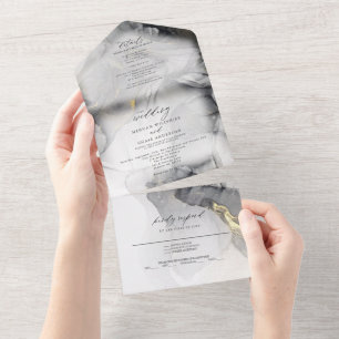 Invitation Tout En Un Marbre gris et or