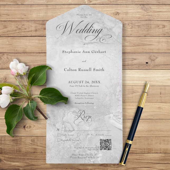 Invitation Tout En Un Marbre gris moderne Code QR minimal (Créateur téléchargé)