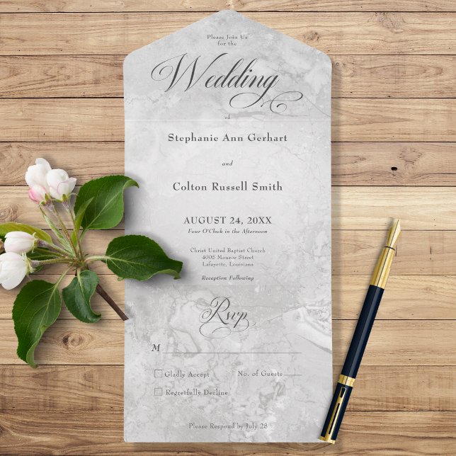 Invitation Tout En Un Marbre gris moderne Minimal Pas de dîner (Créateur téléchargé)