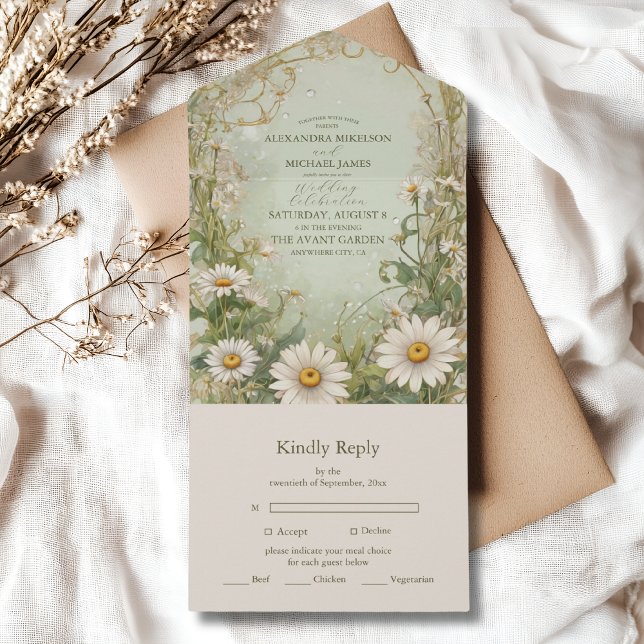 Invitation Tout En Un Marguerite Daisy Dusty Mariage (Créateur téléchargé)