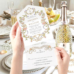Invitation Tout En Un Mariage à Cadre Floral de Grâce Ornée Victorienne