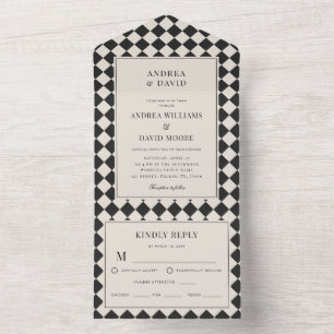 Invitation Tout En Un Mariage à carreaux à l'ancienne avec un air de ric