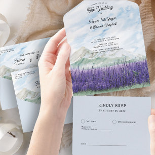 Invitation Tout En Un Mariage à la Montagne Lavande Prairie Aquarelle