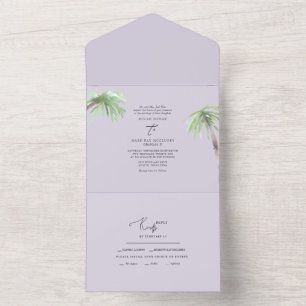 Invitation Tout En Un Mariage à la Palme Tropicale Pâle Lavande Tout En