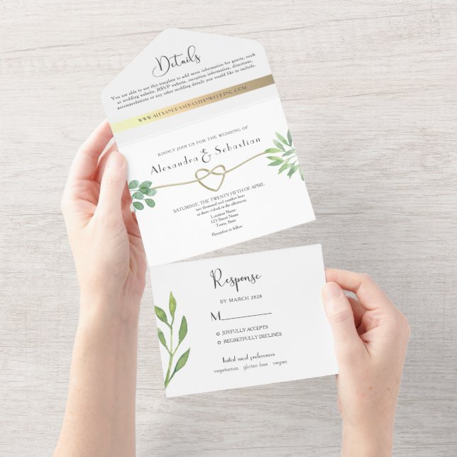 Invitation Tout En Un Mariage à la végétation simple (Déchirure)