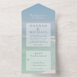 Invitation Tout En Un Mariage à l'aquarelle de l'océan à l'eau bleue