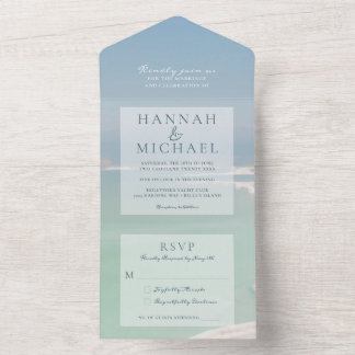 Invitation Tout En Un Mariage à l'aquarelle de l'océan à l'eau bleue