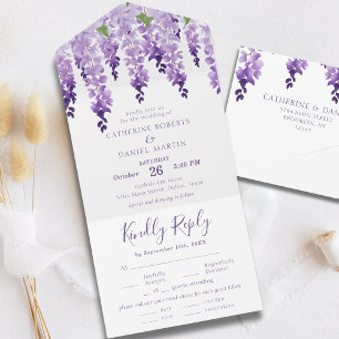 Invitation Tout En Un Mariage à l'aquarelle de wisteria violet lavande