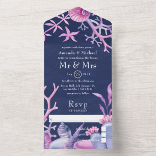 Invitation Tout En Un Mariage à l'aquarelle sur la vie océanique