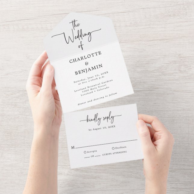 Invitation Tout En Un Mariage à l'écriture élégante (Déchirure)