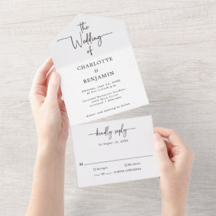 Invitation Tout En Un Mariage à l'écriture élégante