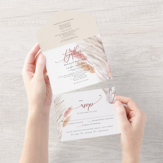 Invitation Tout En Un Mariage à l'herbe de Pampas Terracotta (Déchirure)