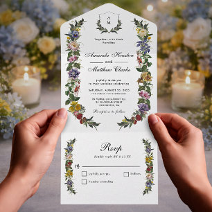 Invitation Tout En Un Mariage à l'initiale florale vintage fantaisiste c