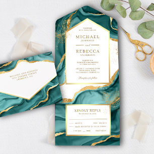 Invitation Tout En Un Mariage Abstrait à l'encre fluide feuille d'or sar