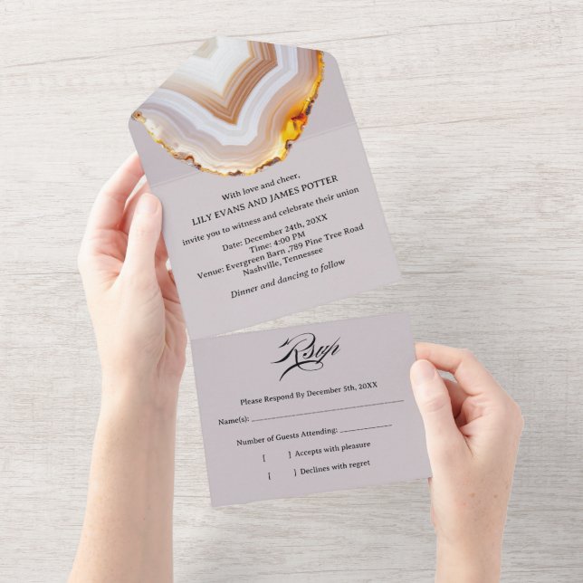 Invitation Tout En Un Mariage Abstrait en Agate Tranchée  (Déchirure)