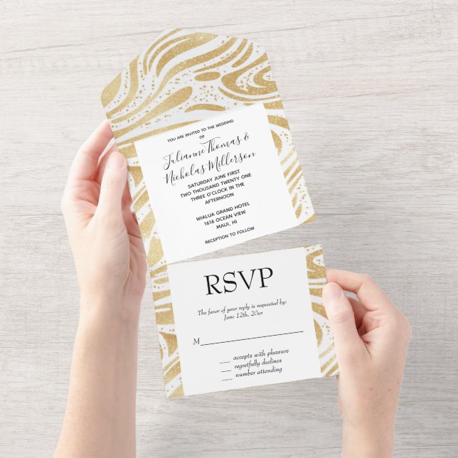 Invitation Tout En Un Mariage Abstrait  Glam Gold (Déchirure)
