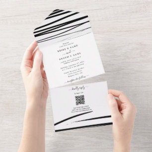 Invitation Tout En Un Mariage Abstrait noir moderne
