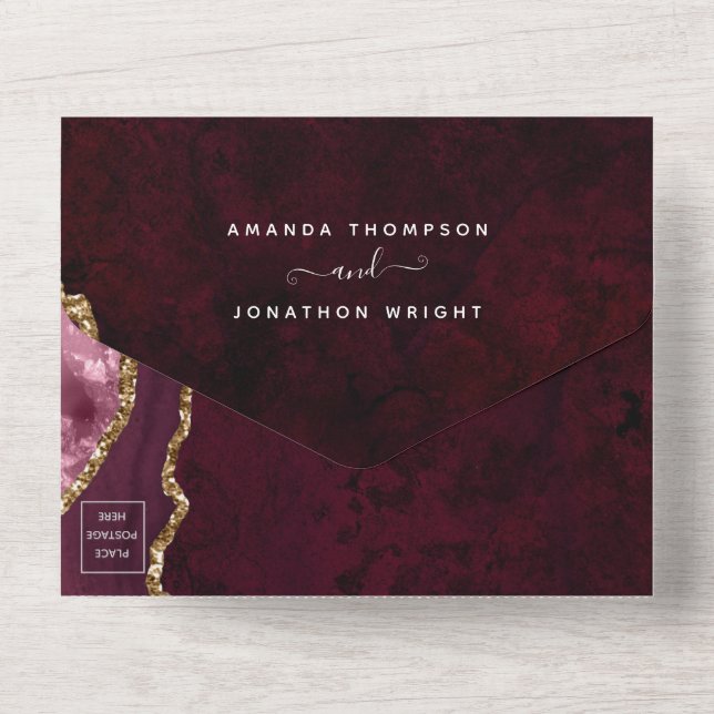 Invitation Tout En Un Mariage Agate et Bourgogne Or (Verso)
