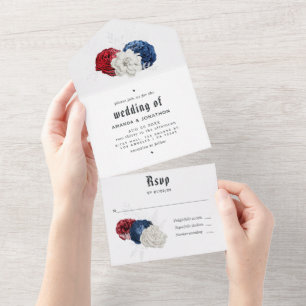 Invitation Tout En Un Mariage Américain Rouge Blanc et Bleu