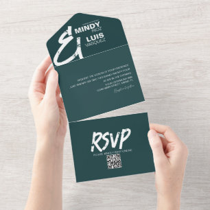 Invitation Tout En Un Mariage AMPERSAND Grunge Vert Gras