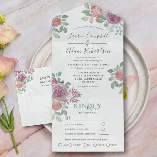 Invitation Tout En Un Mariage aquarelle floral bordeaux et orange brûlée