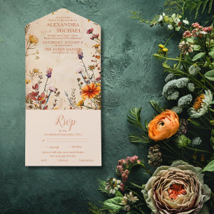 Invitation Tout En Un Mariage aquarelle florale en terre cuite de fleurs