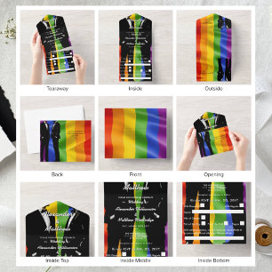 Invitation Tout En Un Mariage arc-en-ciel d'hommes gays modernes élégant
