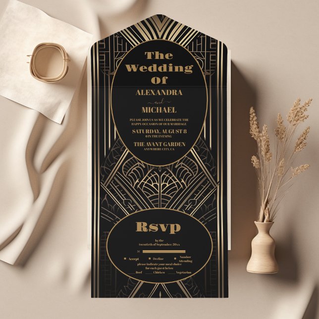 Invitation Tout En Un Mariage Art déco géométrique (Créateur téléchargé)