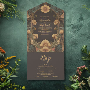 Invitation Tout En Un Mariage Art Nouveau Floral décoratif