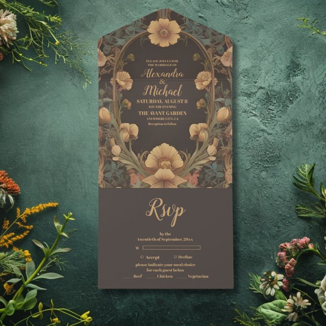 Invitation Tout En Un Mariage Art Nouveau Floral décoratif (Créateur téléchargé)