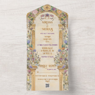 Invitation Tout En Un Mariage Art Nouveau Floral Vintage