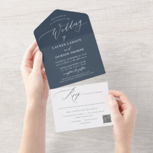 Invitation Tout En Un Mariage ArtsApp Calligraphie Moderne Ardoise Bleu