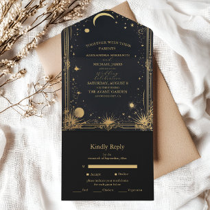 Invitation Tout En Un Mariage Astronomie Soleil Lune Or Noir Céleste