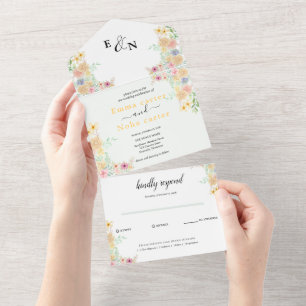 Invitation Tout En Un Mariage au champ de tournesols dorés papillon