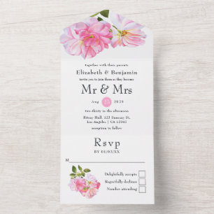 Invitation Tout En Un Mariage au jardin de roses roses