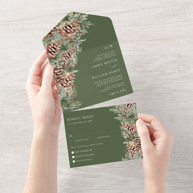 Invitation Tout En Un Mariage au Pin Vert (Déchirure)