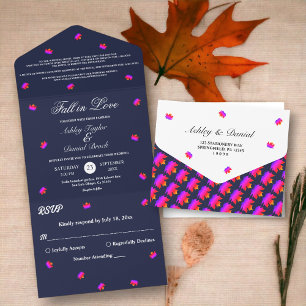 Invitation Tout En Un Mariage automnal chic rustique bleu marine