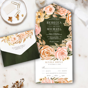 Invitation Tout En Un Mariage Automnal Rustique aux Tons Terreux et Flor