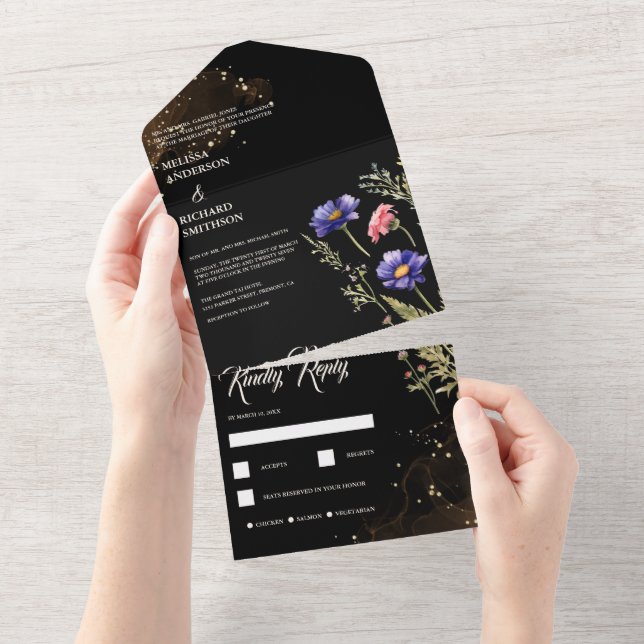 Invitation Tout En Un Mariage aux fleurs sauvages  (Déchirure)